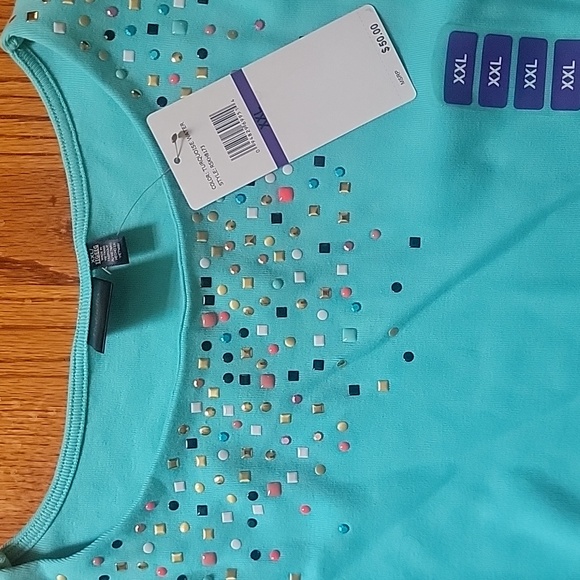 Rafaella Turquoise Embellished Knit Top - Picture 2 of 3